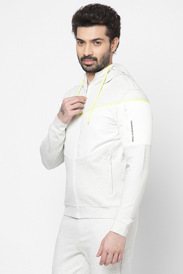 WHITE SLIM FIT HOODED ATHLEISURE JACKET