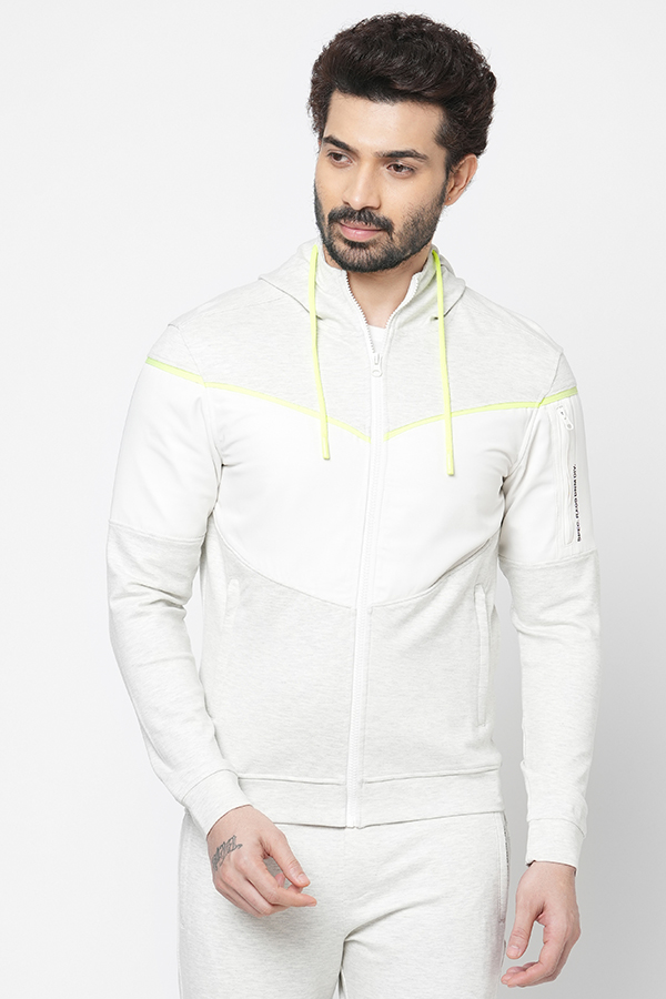 WHITE SLIM FIT HOODED ATHLEISURE JACKET