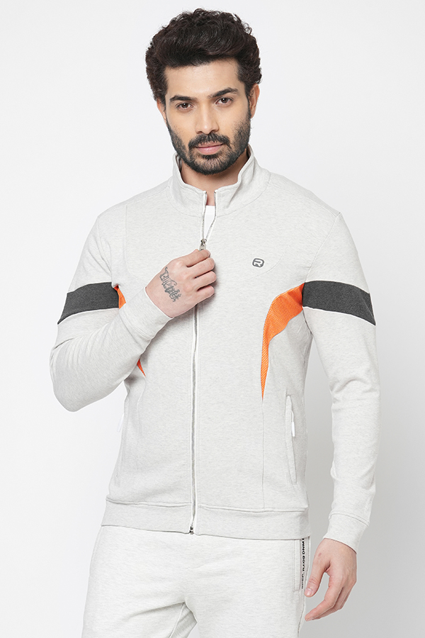 WHITE SLIM FIT ZIPPER ATHLEISURE JACKET