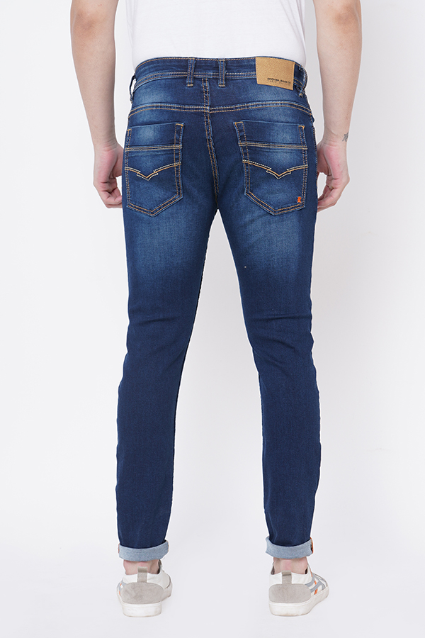 MED BLUE 5 POCKET LOW-RISE TAPERED ANKLE LENGTH JEANS