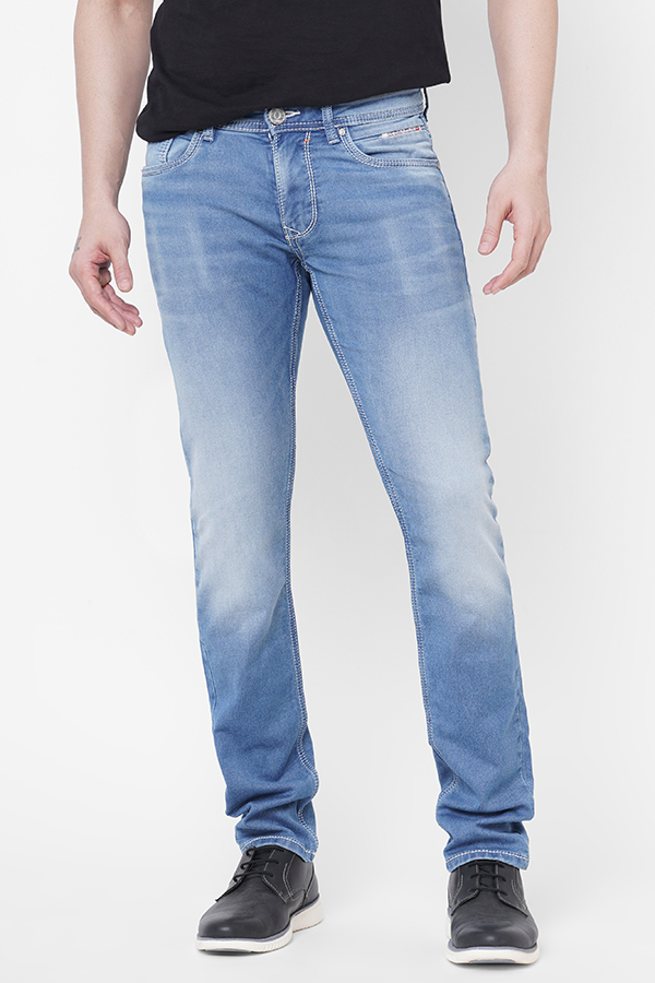 LT BLUE 5 POCKET MID-RISE NARROW FIT JEANS