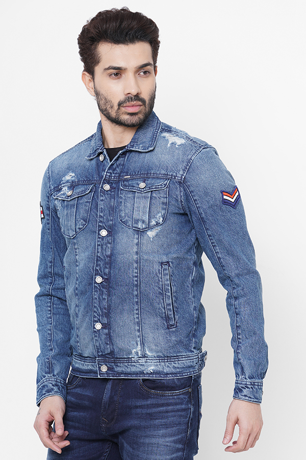 MED BLUE FULL SLEEVE DENIM JACKET