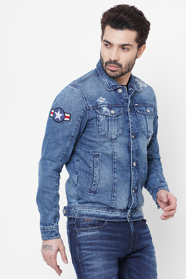 MED BLUE FULL SLEEVE DENIM JACKET