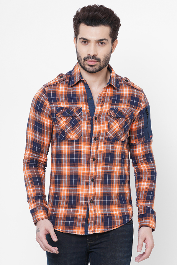 ORANGE BLUE FULL SLEEVE CHECK SHIRT