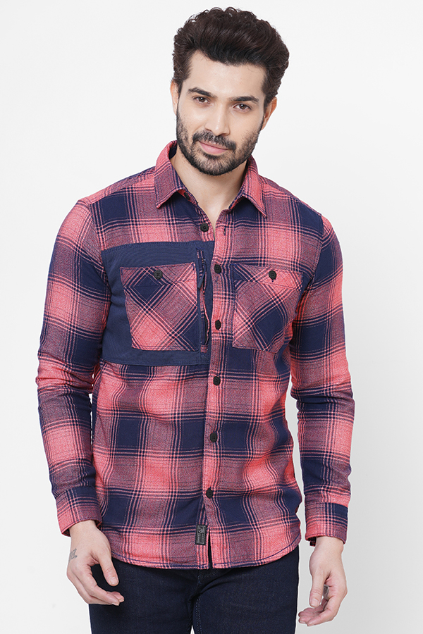 PEACH NAVY FULL SLEEVE CHECK SHIRT