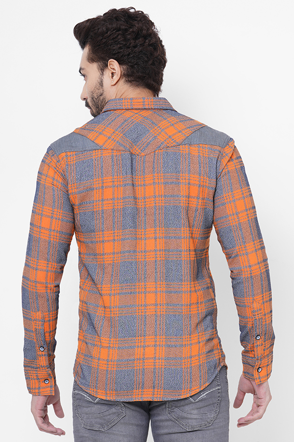 ORANGE GREY FULL SLEEVE CHECK SHIRT