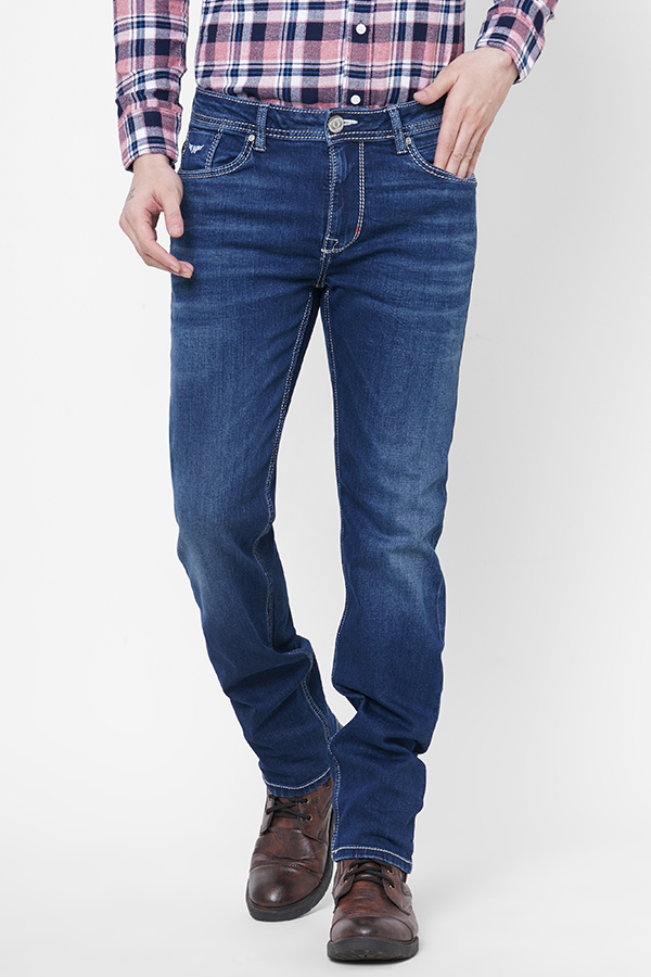 MED BLUE 5 POCKET MIDRISE, REGULAR AND STREIGHT FIT JEANS