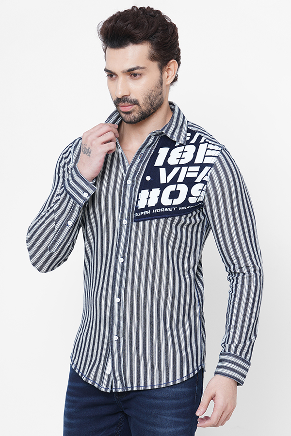 WHITE BLACK FULL SLEEVE STRIPE SHIRT