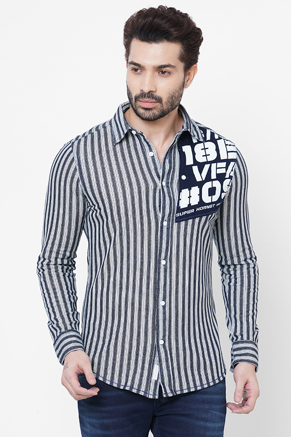 WHITE BLACK FULL SLEEVE STRIPE SHIRT