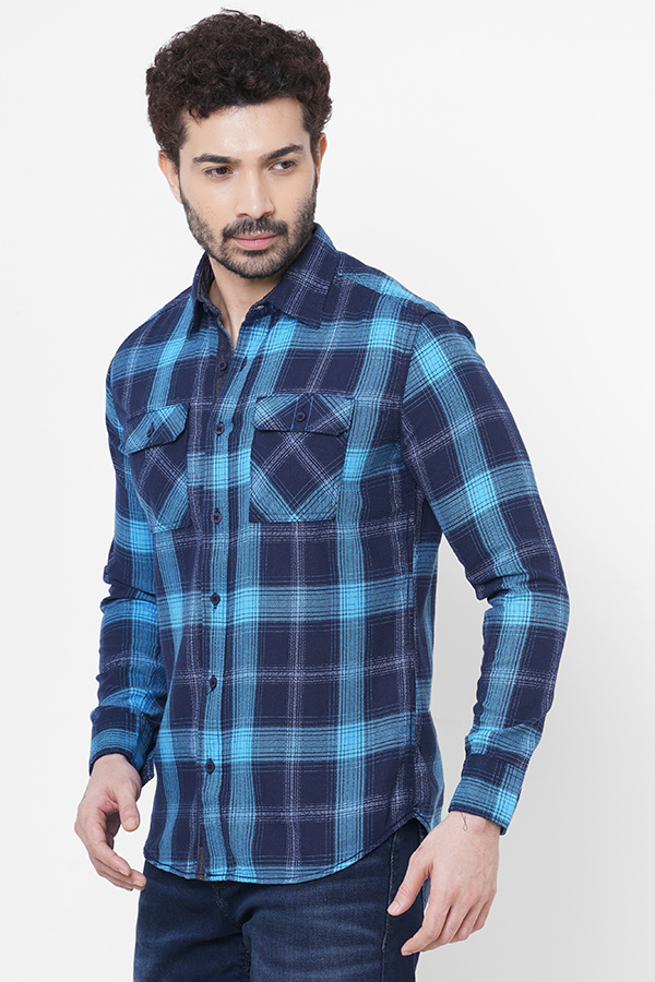 SKY BLUE NAVY FULL SLEEVE CHECK SHIRT