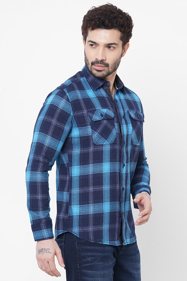 SKY BLUE NAVY FULL SLEEVE CHECK SHIRT