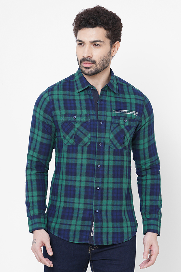 GREEN NAVY FULL SLEEVE CHECK SHIRT