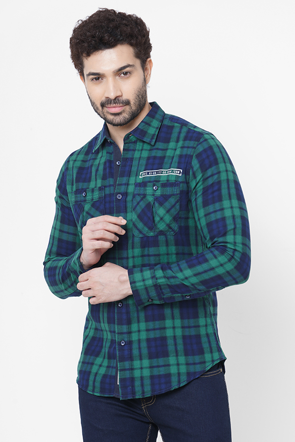 GREEN NAVY FULL SLEEVE CHECK SHIRT