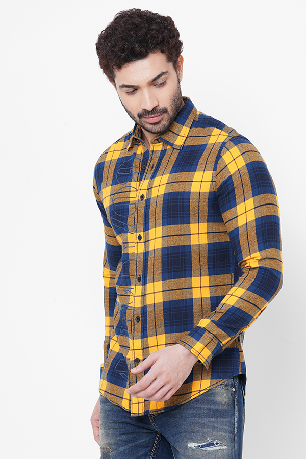 YELLOW NAVY FULL SLEEVE CHECK SHIRT