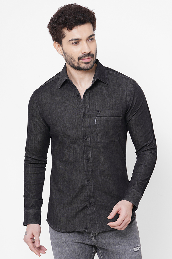 GREY FULL SLEEVE DENIM SHIRT