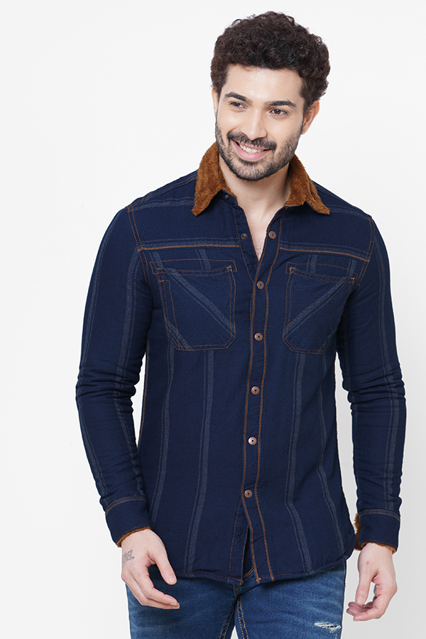 NAVY FULL SLEEVE STRIPE SHIRT