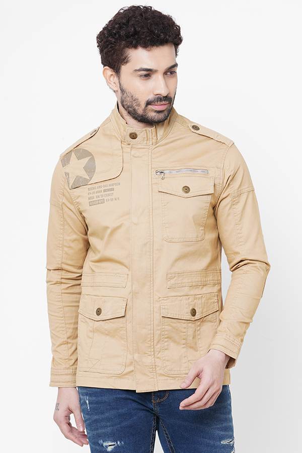 KHAKI FULL SLEEVE COTTON JACKET