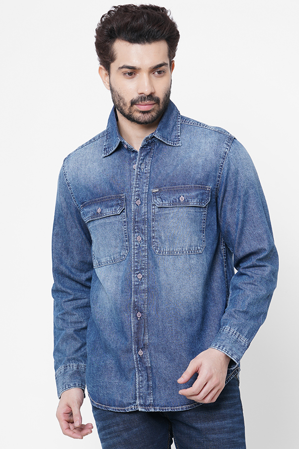 MED BLUE FULL SLEEVE DENIM SHIRT