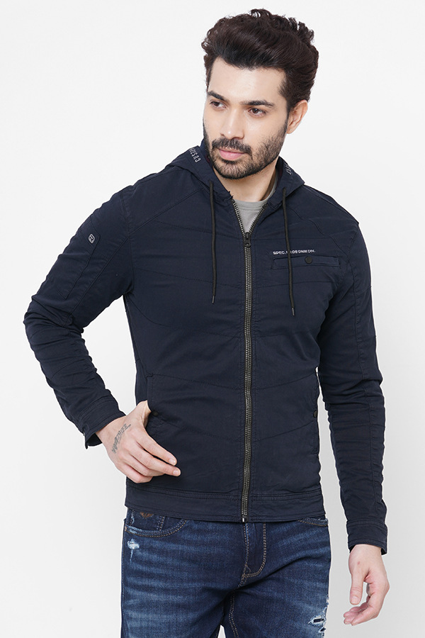 NAVY FULL SLEEVE COTTON ZIPPER HOODIE JACKET