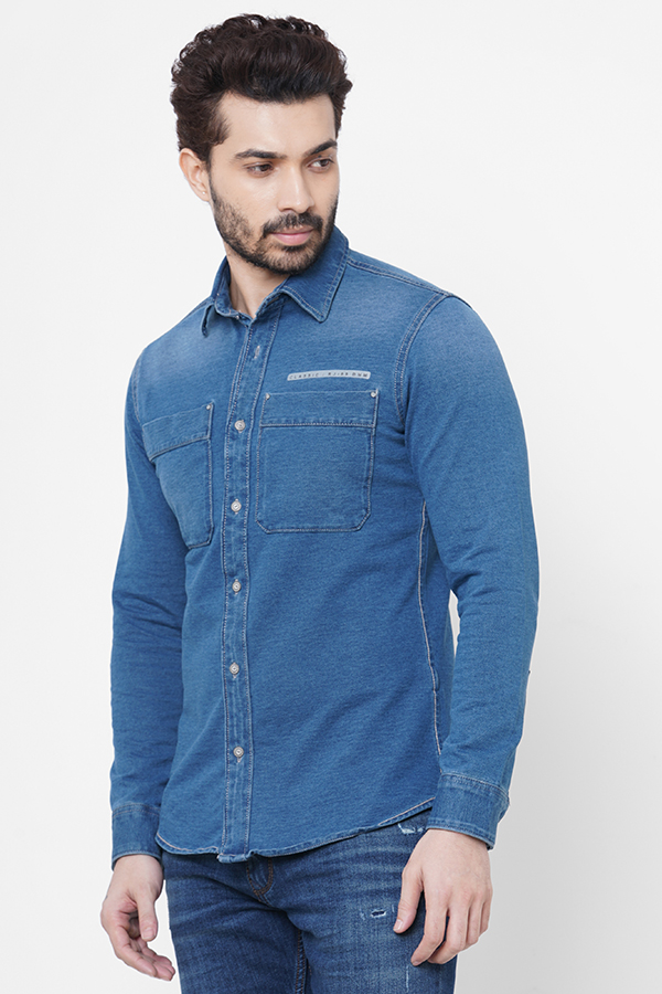 MED BLUE FULL SLEEVE DENIM SHACKET SHIRT