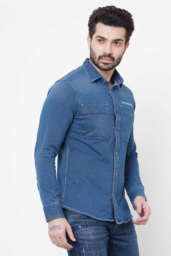 MED BLUE FULL SLEEVE DENIM SHACKET SHIRT