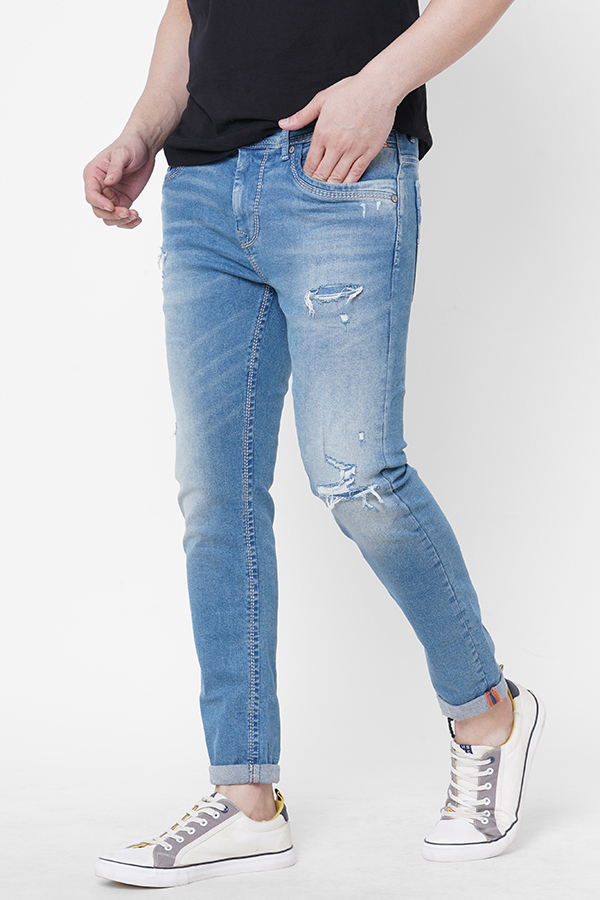 LT BLUE 5 POCKET LOW-RISE TAPERED ANKLE LENGTH JEANS