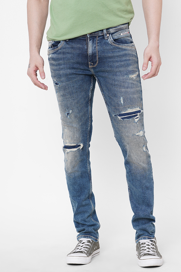 LT BLUE 5 POCKET MID-RISE NARROW FIT JEANS