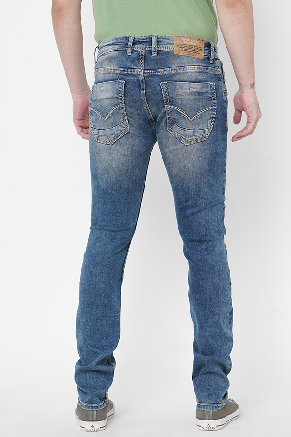 LT BLUE 5 POCKET MID-RISE NARROW FIT JEANS