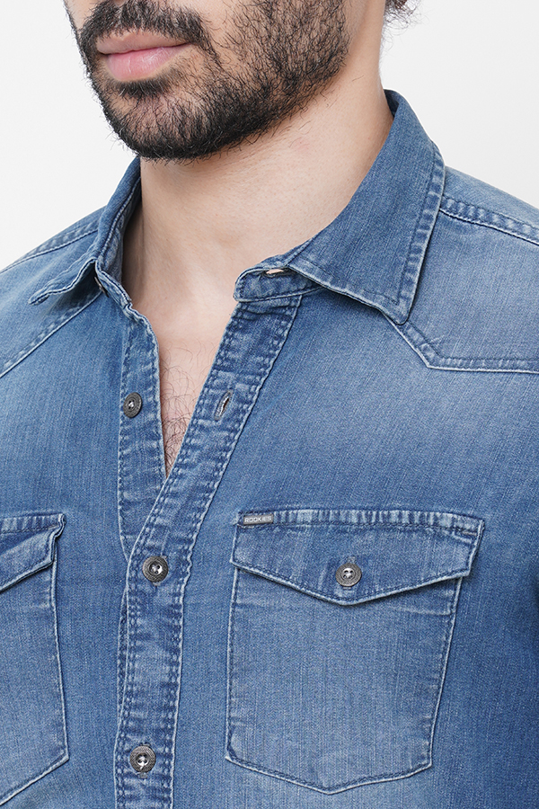 MED BLUE FULL SLEEVE DENIM SHIRT