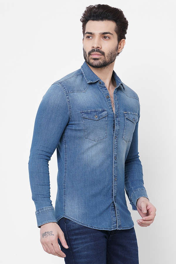 MED BLUE FULL SLEEVE DENIM SHIRT