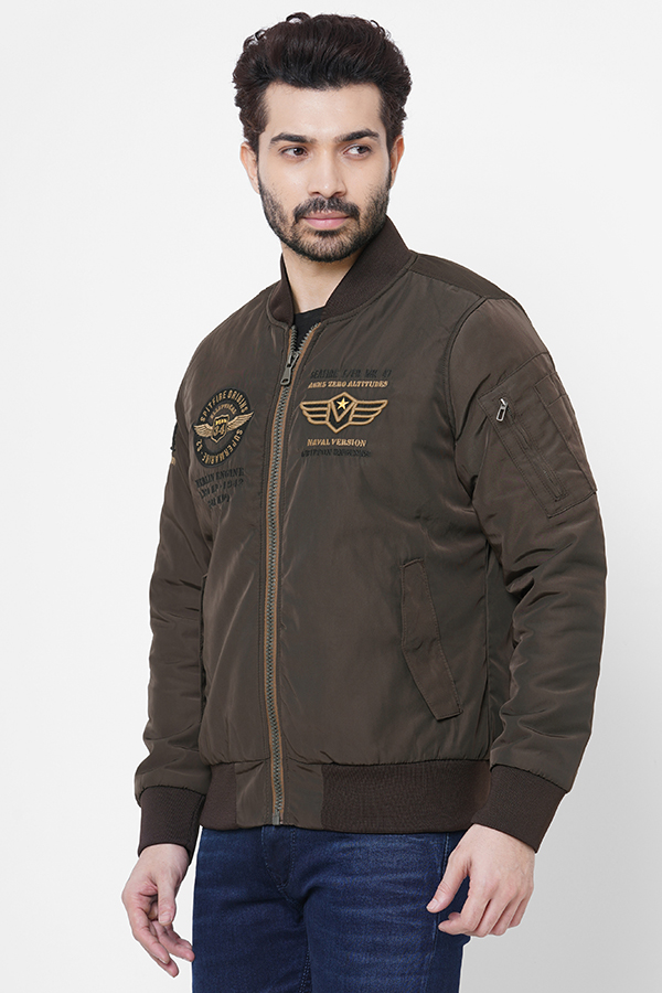 BROWN FULL SLEEVE BOMBER JACKET