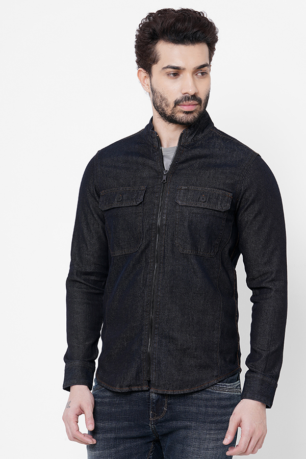 DK BLUE FULL SLEEVE DENIM ZIPPER SHACKET SHIRT