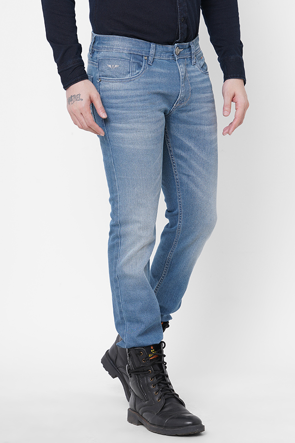 LT BLUE 5 POCKET MID-RISE NARROW FIT JEANS