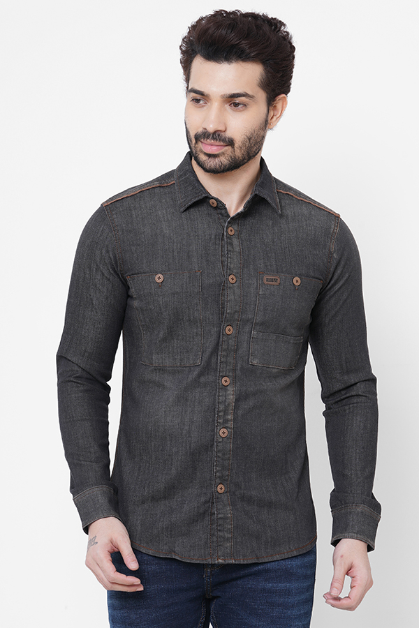 GREY FULL SLEEVE DENIM SHIRT