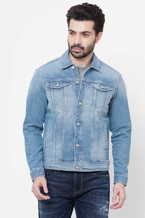 MED BLUE FULL SLEEVE DENIM JACKET