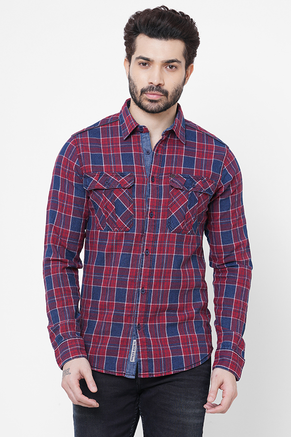 RED FULL SLEEVE CHECK SHIRT