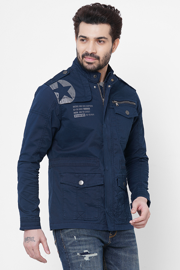 NAVY FULL SLEEVE COTTON JACKET