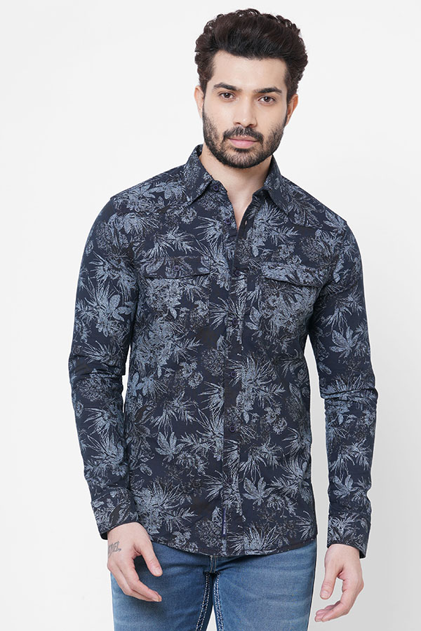 NAVY PRINT FULL SLEEVE PRINTED COTTON SHIRT