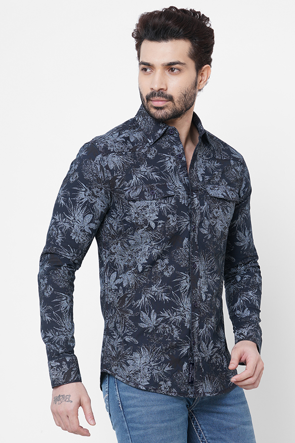 NAVY PRINT FULL SLEEVE PRINTED COTTON SHIRT