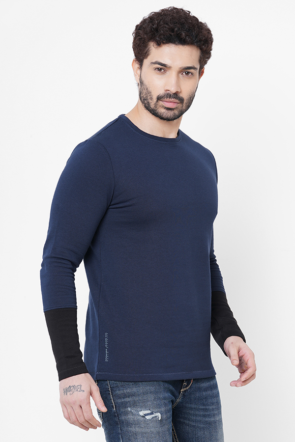 NAVY ROUND NECK COLLAR FULL SLEEVE T SHIRT