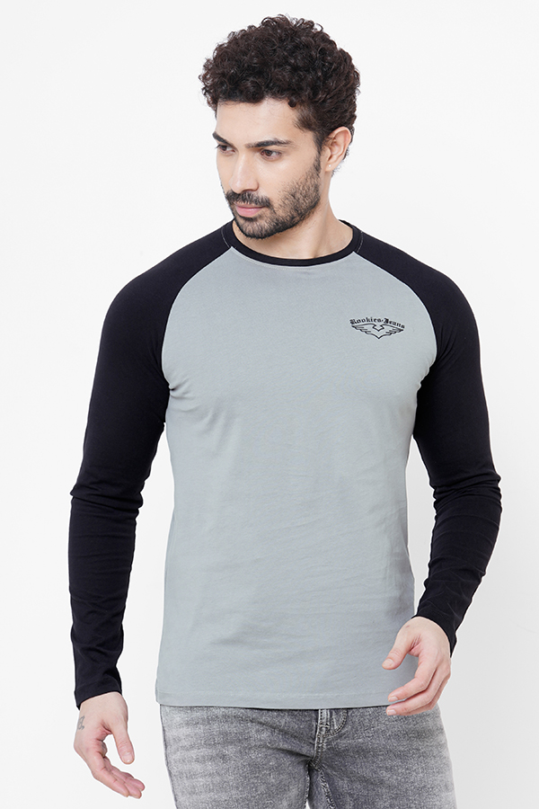 LT GREY ROUND NECK COLLAR FULL SLEEVE T SHIRT