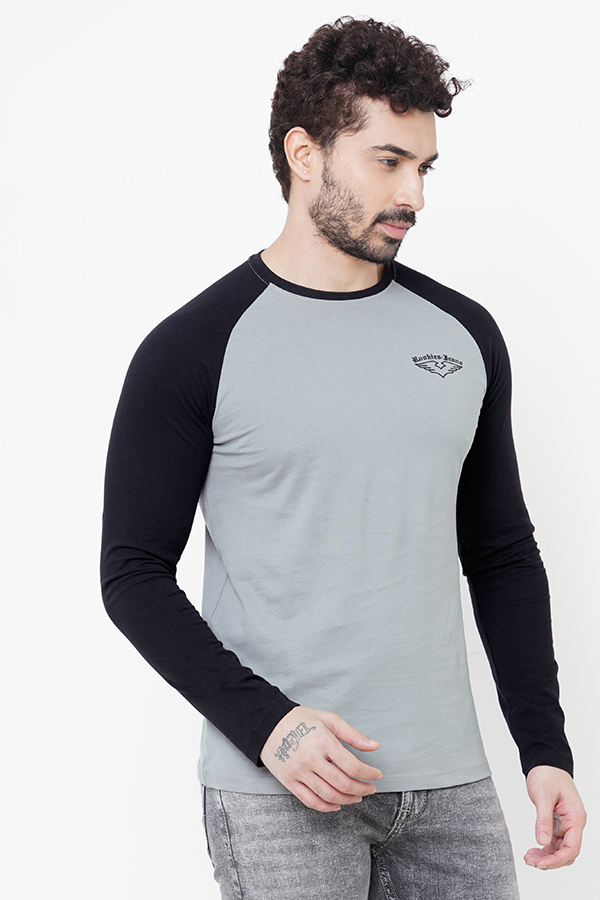 LT GREY ROUND NECK COLLAR FULL SLEEVE T SHIRT