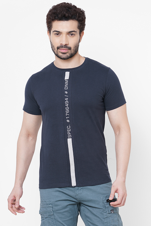 NAVY ROUND NECK COLLAR SHORT SLEEVE T SHIRT