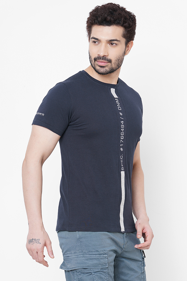 NAVY ROUND NECK COLLAR SHORT SLEEVE T SHIRT