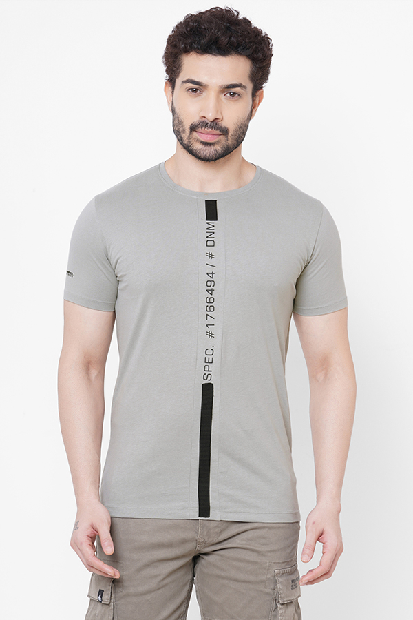 GREY ROUND NECK COLLAR SHORT SLEEVE T SHIRT