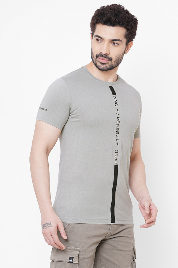 GREY ROUND NECK COLLAR SHORT SLEEVE T SHIRT