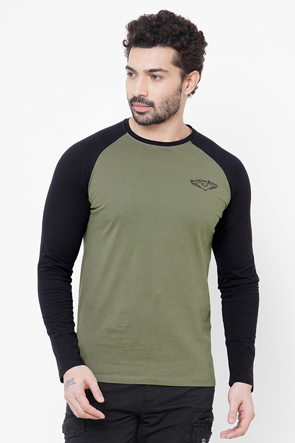 OLIVE ROUND NECK COLLAR FULL SLEEVE T SHIRT