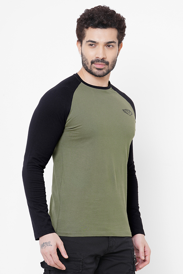 OLIVE ROUND NECK COLLAR FULL SLEEVE T SHIRT