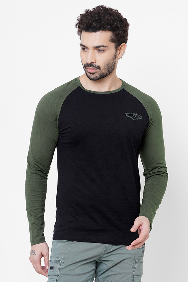 BLACK ROUND NECK COLLAR FULL SLEEVE T SHIRT