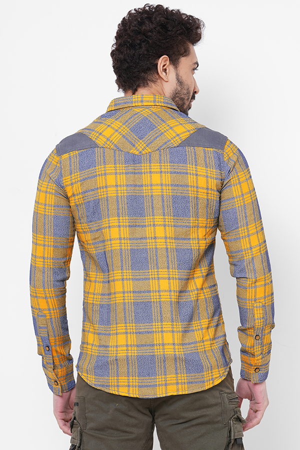 YELLOW GREY FULL SLEEVE CHECK SHIRT